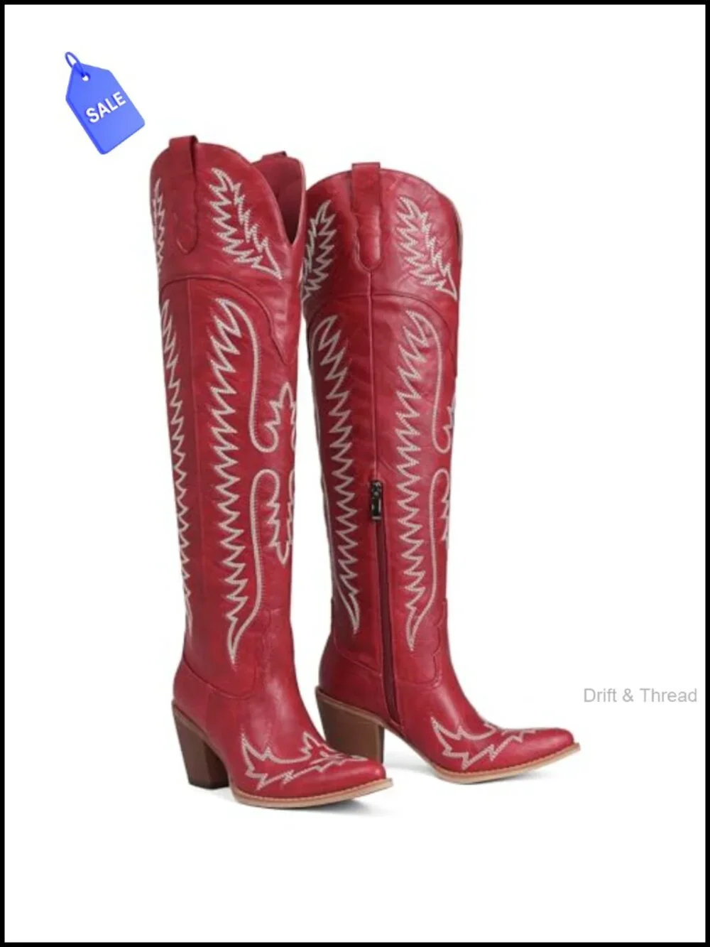 Western Embroidered PU Leather Over the Knee Boots